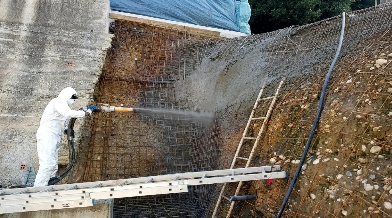 Projection du béton par voie sèche sur une armature